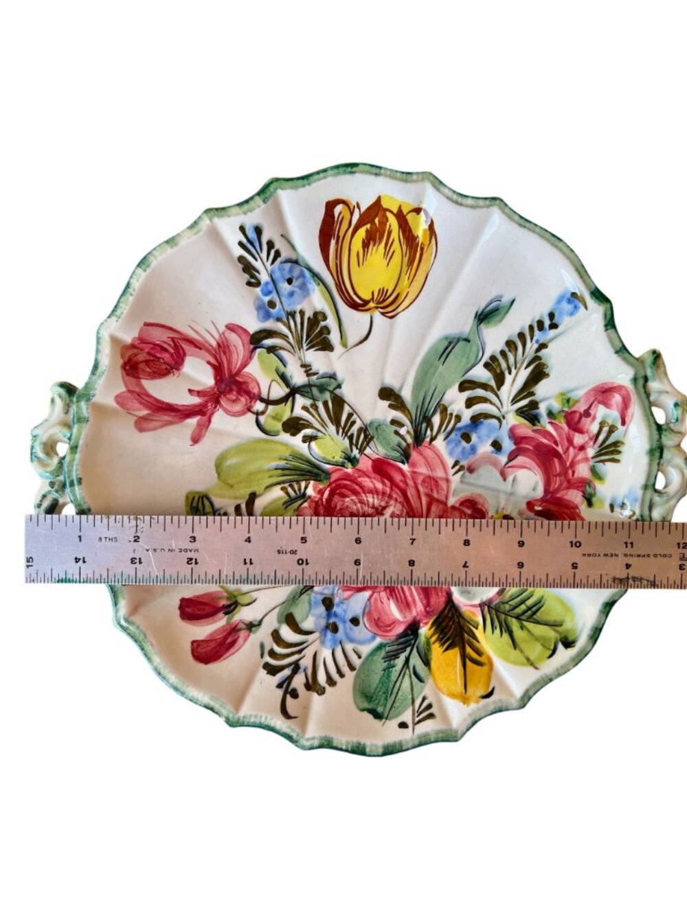 Erphila Rosita Platter Hand-Painted Italy Floral 12.5x12 Ceramic Plate Handles - Picture 5 of 8